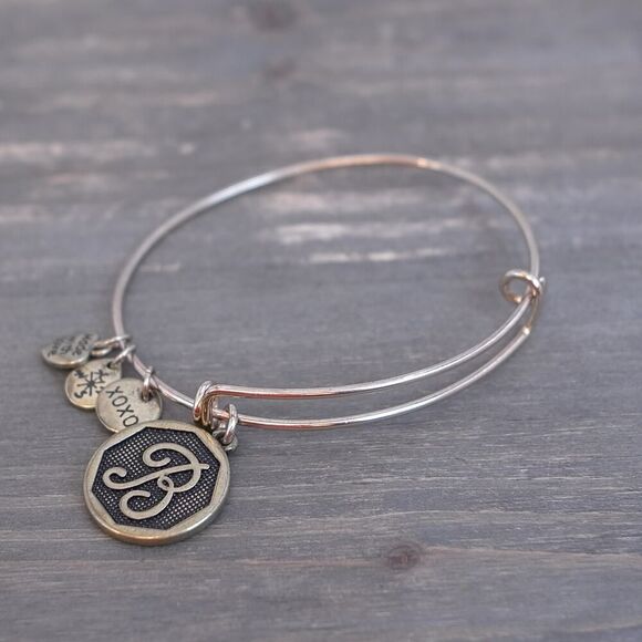 Alex and Ani Bangle Monogram Letter B Charm Bracelet Gold Tone - Picture 4 of 5